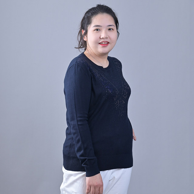 Fat Mrs. Plus Size Women's Clothing Autumn and Winter New Fashionable Knitted Round Neck Top Middle-Aged Mother Model 619304310