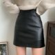 Black a-line skirt, small leather skirt, skirt for women, autumn versatile slim-fitting hip-hugging slimming one-step skirt pu leather short skirt