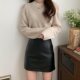 Black a-line skirt, small leather skirt, skirt for women, autumn versatile slim-fitting hip-hugging slimming one-step skirt pu leather short skirt