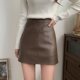 Black a-line skirt, small leather skirt, skirt for women, autumn versatile slim-fitting hip-hugging slimming one-step skirt pu leather short skirt