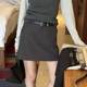 Black belt skirt for women 2025 spring new high-waisted slimming one-step skirt A-line skirt suit pocket skirt