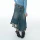 ziziFei American style irregular skirt mid-length high-waisted slim blue denim skirt for women

