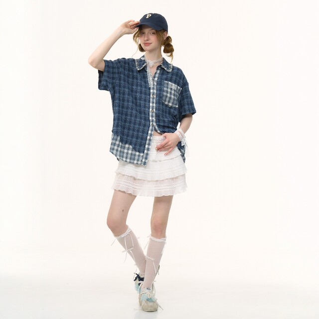 ziziFei summer new American retro a-line high-waist slim white three-layer cake skirt half-body short skirt for women
