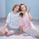 ziziFei summer new slim American retro design cartoon printed pattern V-neck top short-sleeved T-shirt for women
