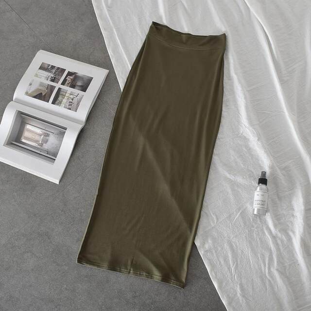 Feminine retro comfortable modal stretch slim women's over-knee hip skirt midi skirt
