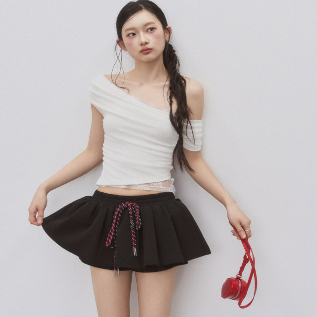Andasaya double strap skirt pants miu sports puffy skirt short skirt black/heat