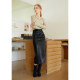 Xu Moxi high waist oblique waist pleated PU leather skirt skirt women's autumn and winter versatile straight skirt commuting
