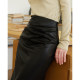 Xu Moxi high waist oblique waist pleated PU leather skirt skirt women's autumn and winter versatile straight skirt commuting
