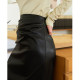 Xu Moxi high waist oblique waist pleated PU leather skirt skirt women's autumn and winter versatile straight skirt commuting

