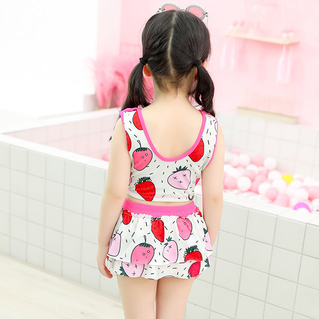 Girls' swimsuit cute split cartoon strawberry princess skirt babies Zhongda swimsuit bikini swimsuit
