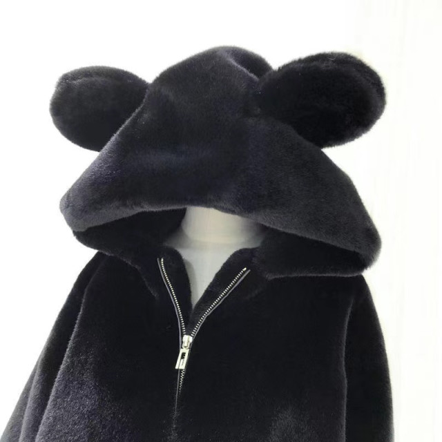 2025 autumn and winter new cute bear ear plush warm jacket for women plus velvet loose hooded jacket for women