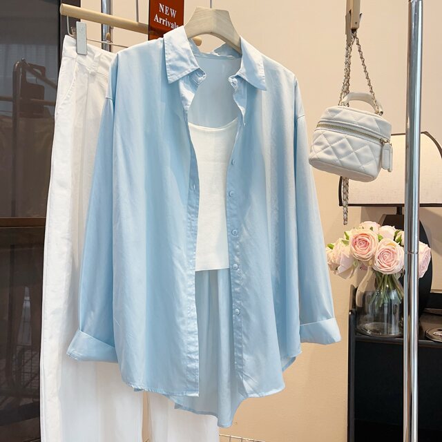 Yellow, elegant atmosphere versatile long -sleeved shirt female 2024 spring new Korean version of the loose casual shirt top
