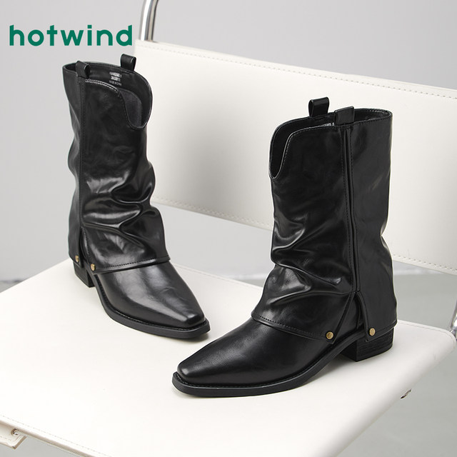 Hot air pointed toe fashion boots for women 2025 winter new mid-tube casual boots versatile short boots western boots women's shoes