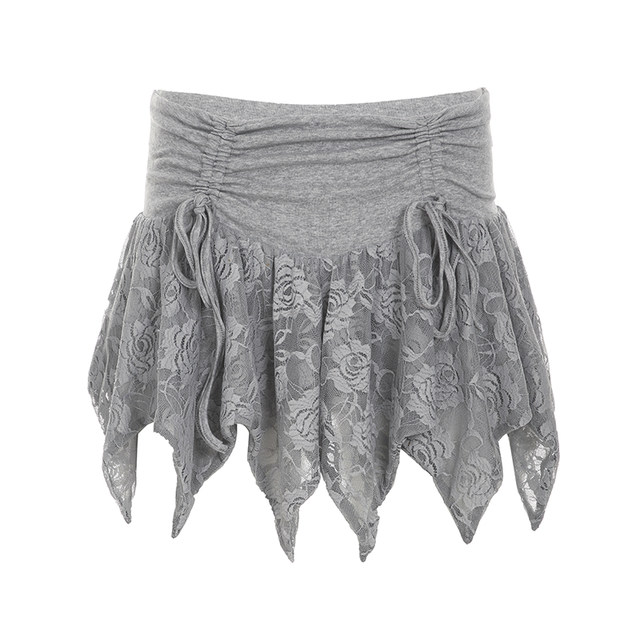 ROCKMORE solid color lace spliced ​​pleated skirt versatile and irregular short skirt