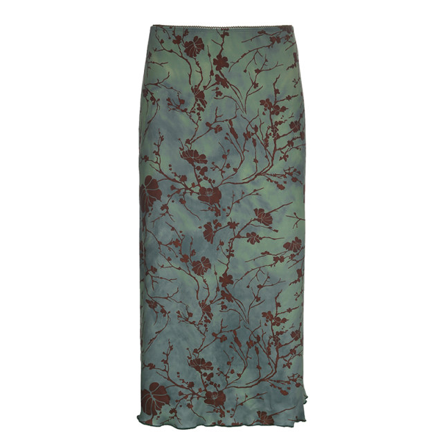 ROCKMORE retro artistic vintage printed scented skirt niche wave edge straight midi skirt
