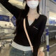 Champion Rainbow Contrast Color V-neck Fake Two-Piece Long Sleeve T-shirt Women's New Spring and Autumn Base Shirt Slim Slim Sweet Top