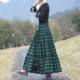 New high-waisted long skirt with cotton furry red plaid skirt lace-up square dance ethnic style skirt for women