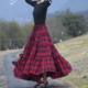 New high-waisted long skirt with cotton furry red plaid skirt lace-up square dance ethnic style skirt for women