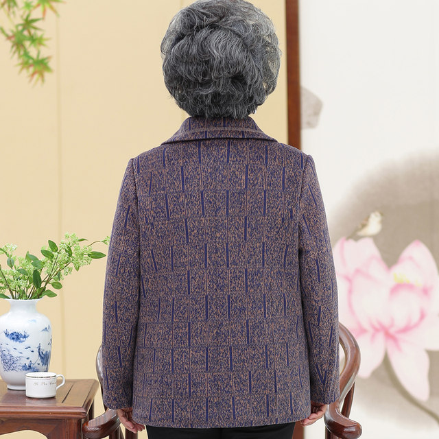Middle -aged and elderly autumn and winter, woolen woolen coat, big size Mom pretend to be old people clothes plus velvet thickened grandma dressing warm cotton jacket
