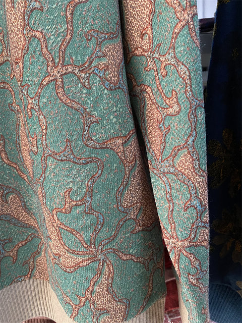 Middle-aged and elderly jacquard T-shirt mothers spring and autumn clothes large size round neck thin silk long sleeve knitted base shirt top for women