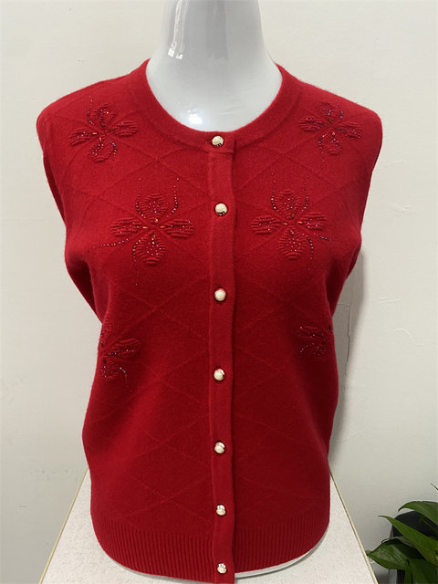 100 pure wool cardigan middle-aged and elderly female mothers wear autumn and winter sweater jacket loose knitted top thickened