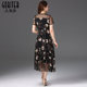Gu Beisha summer handmade stitching fashion showing thin net gauze embroidery mother dress temperament dress long skirt
