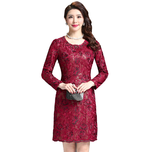 Gu Beisha Spring and Autumn Dress Women's New Red Lace 40-50 middle-aged middle-aged mother
