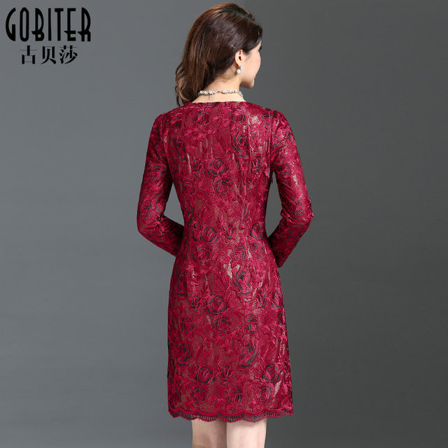 Gu Beisha Spring and Autumn Dress Women's New Red Lace 40-50 middle-aged middle-aged mother
