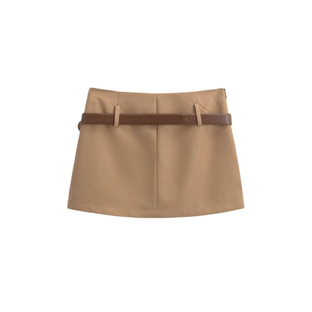 Cotton retro British low waist solid color hip skirt old belt anti-exposure hot girl one-step skirt suit short skirt
