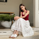 Light cloth-toned spring and summer lace embroidered skirt hooked cotton A-line large umbrella skirt white vacation style skirt
