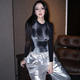 European and American INS fashion 3D printing, thin round neck long -sleeved top 2024 spring new hot girl slimming bottom T -shirt
