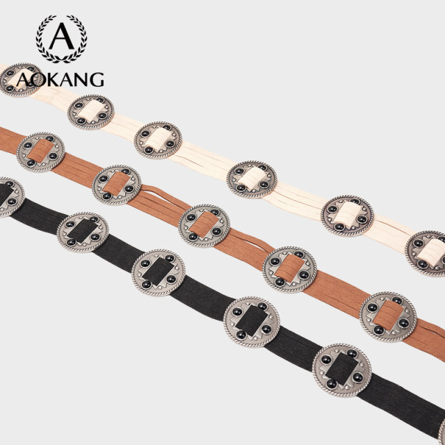 Aokang Belt Women's 2025 New Knitted Punch-free Cowhide Belt Ethnic Style Women's Waist Envelope Decoration with Skirt