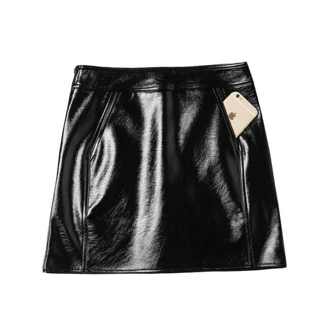 Spring and Autumn New Patent Leather Skirt Covering Hips PU Patent Leather Bright Leather Zipper Short Skirt High Waist Versatile Slimming Skirt