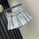 2025 summer new hot girl high waist pleated skirt ultra short denim skirt anti-exposure A-line versatile elastic short skirt trendy