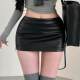 YoungGirlDay American hot girl sexy low waist zipper slit anti-exposure hip pu leather skirt short skirt