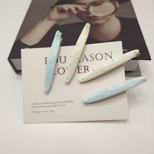 Cream blue and white polka dot hairpin for women Korean style dripping duckbill clip side clip fashion bangs clip hairpin clip headwear
