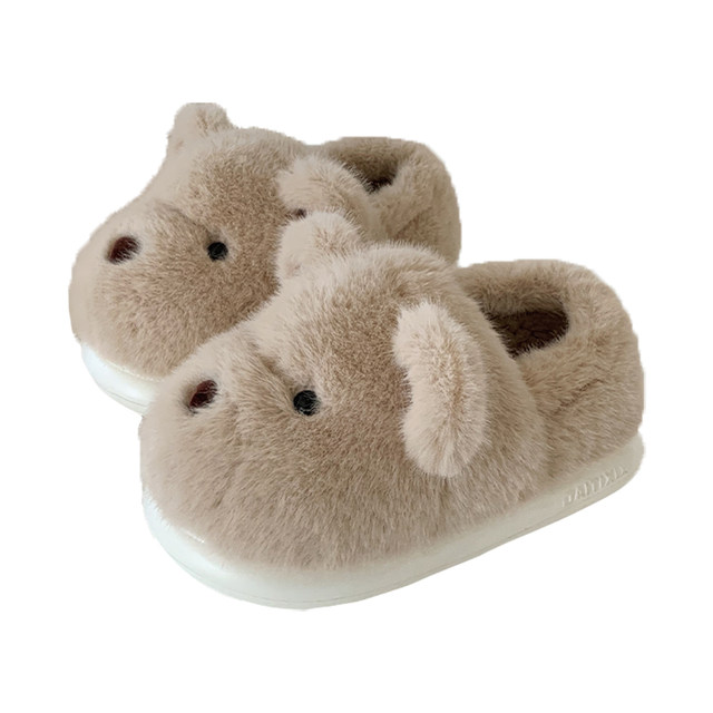 Fine strips all include coats and hair shoes men and women anti -skid warmth in winter couples home cute bear cotton slippers ins