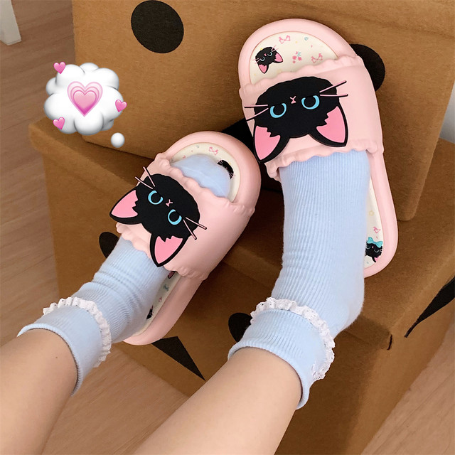 Slim strips Sweet and cool little black cat personalized sandals summer casual internet celebrity soft thick sole women outdoor one-line sandals