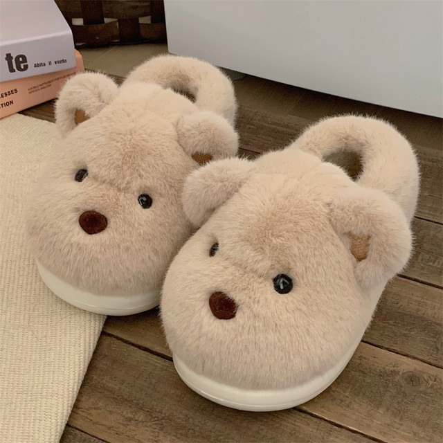 Fine strips all include coats and hair shoes men and women anti -skid warmth in winter couples home cute bear cotton slippers ins
