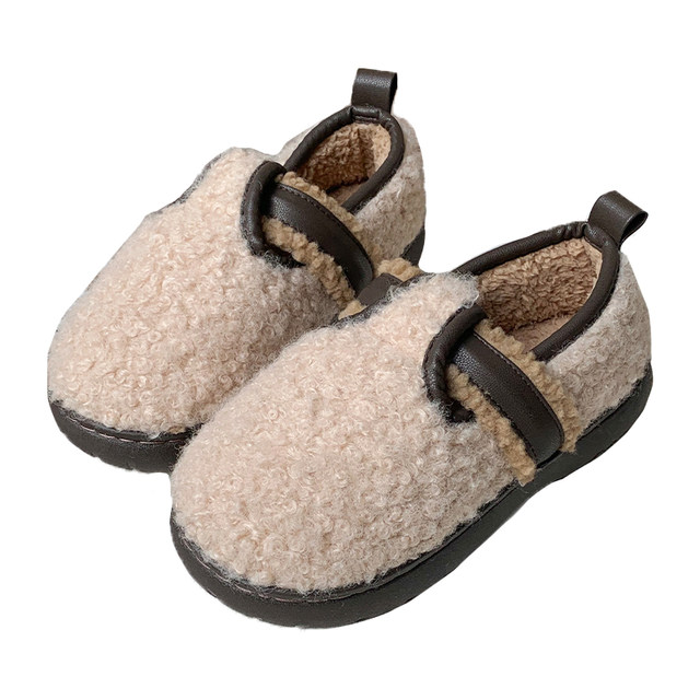 Thin strips of plush plush Birkenstock shoes for women, fashionable Korean style retro warm bean shoes, loafers for autumn and winter