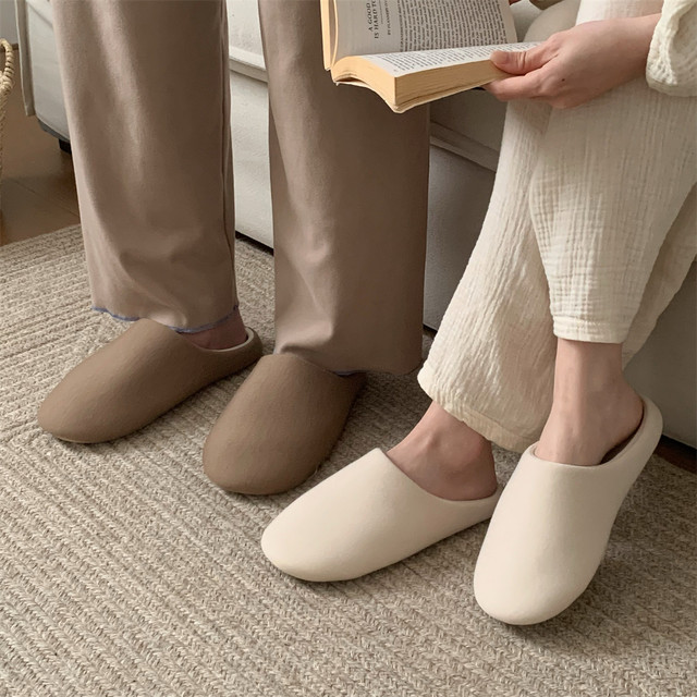 Slim strips Simple Japanese style silent soft-soled floor shoes for men and women couples, all seasons, universal home cotton slippers for confinement