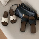 Slim strips, fashionable color-blocking wedge-proof slip-on women's casual versatile square-toe sandals ins