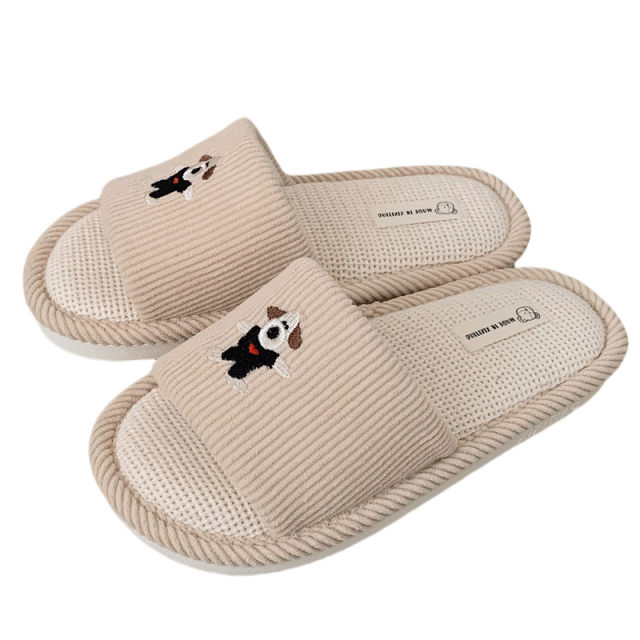 Film four seasons universal couple linen slippers cute genuine head dog room sweat -absorbing floor shoes men and women
