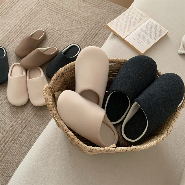 Slim strips Simple Japanese style silent soft-soled floor shoes for men and women couples, all seasons, universal home cotton slippers for confinement