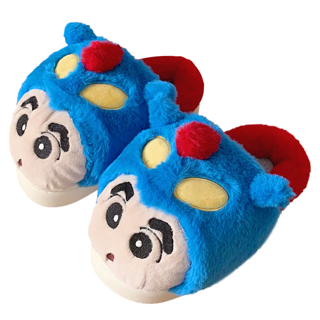 Thin strips Crayon Shin-chan dynamic superman cotton slippers for men and women in winter couples cute home warm furry shoes