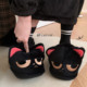 Thin strips of angry little black cat cotton slippers for men and women in winter, cute non-slip warm plush home shoes for couples