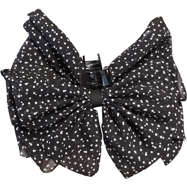 Double-layer polka-dot bow hairpin for women with full back of head shark clip ponytail grabber half-tied high-end hair accessory
