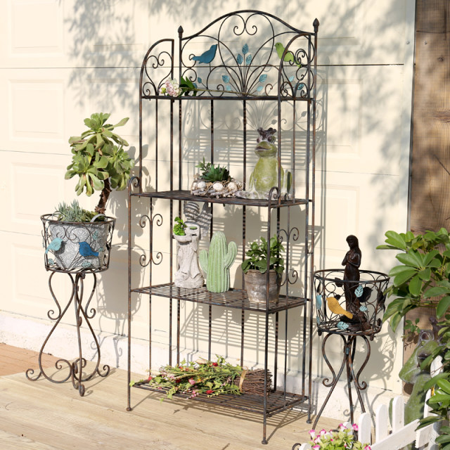 Garden Iron Rack American iron bird leaf decorative flower rack iron green radish green ...