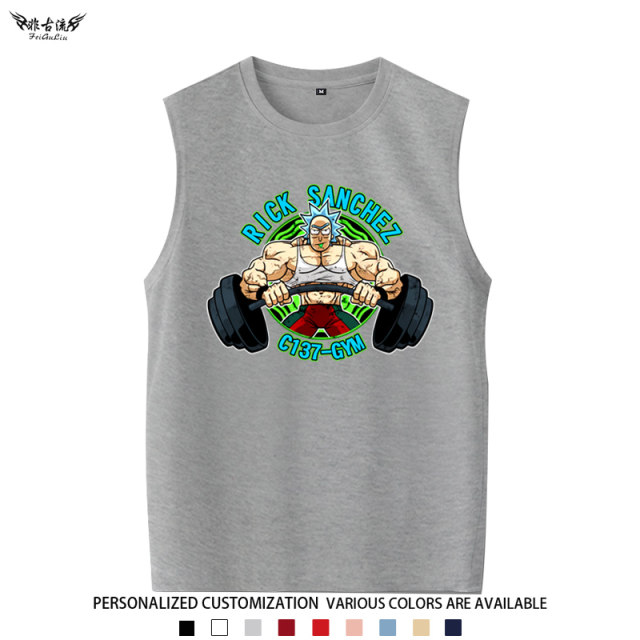 Rick and Morty Barbell Lifting T-shirt Gym Exercise Sleeveless Vest Men's Summer Cotton Vest Clothes