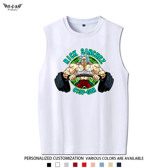 Rick and Morty Barbell Lifting T-shirt Gym Exercise Sleeveless Vest Men's Summer Cotton Vest Clothes
